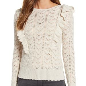 Rachel Parcell Pointelle Cream Ruffle Sweater